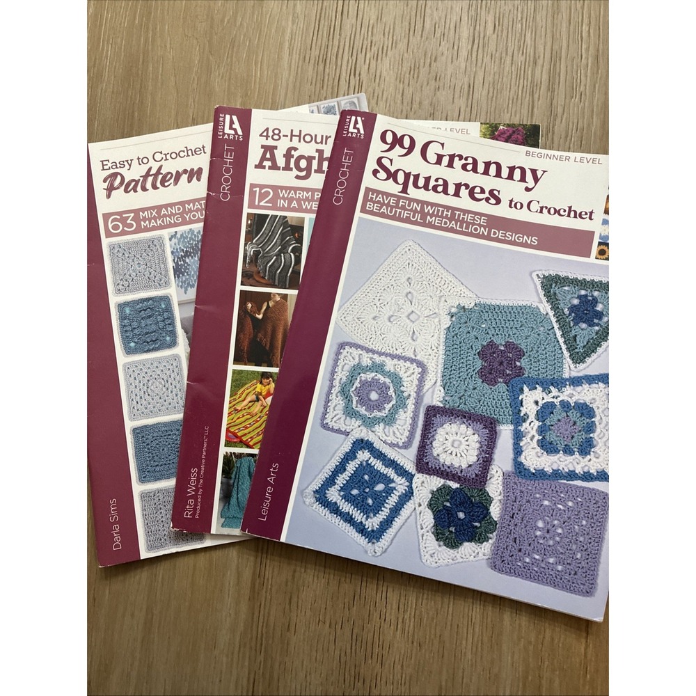 Leisure Arts Crochet Lot Of 3 Books Afghans, Granny Squares, Pattern Stitches